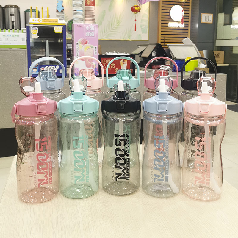 Plastic Water Cup, Straw Pop-Up Lid Water Bottle, Space Cup, Outdoor Anti-Fall Sports Large Water Bottle, Food-Grade Safety