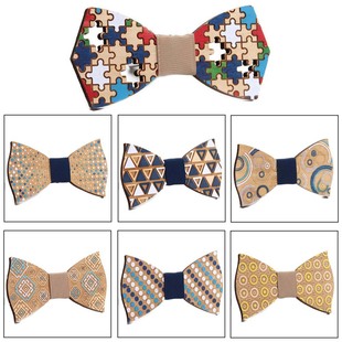 Spot supply hand-painted puzzle bow tie wooden bow tie color hand-painted wooden bow tie European and American bow tie men's bow tie