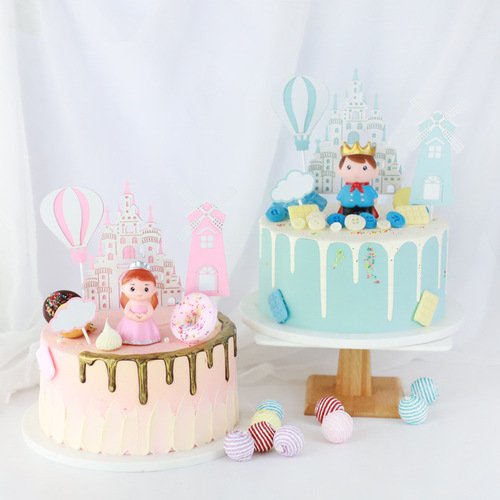 Copyright baking cake decorations birthday decoration princess prince castle balloon clouds card and flag plug-in