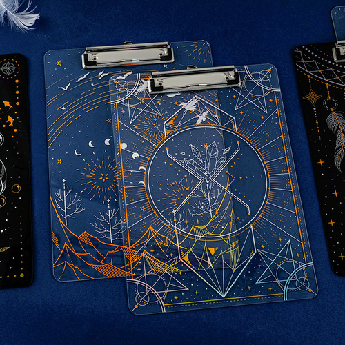 Laser Gold Foil High-Transparency Acrylic Book Board Clip Dream Realm Series Exam Paper Folder Office Supplies