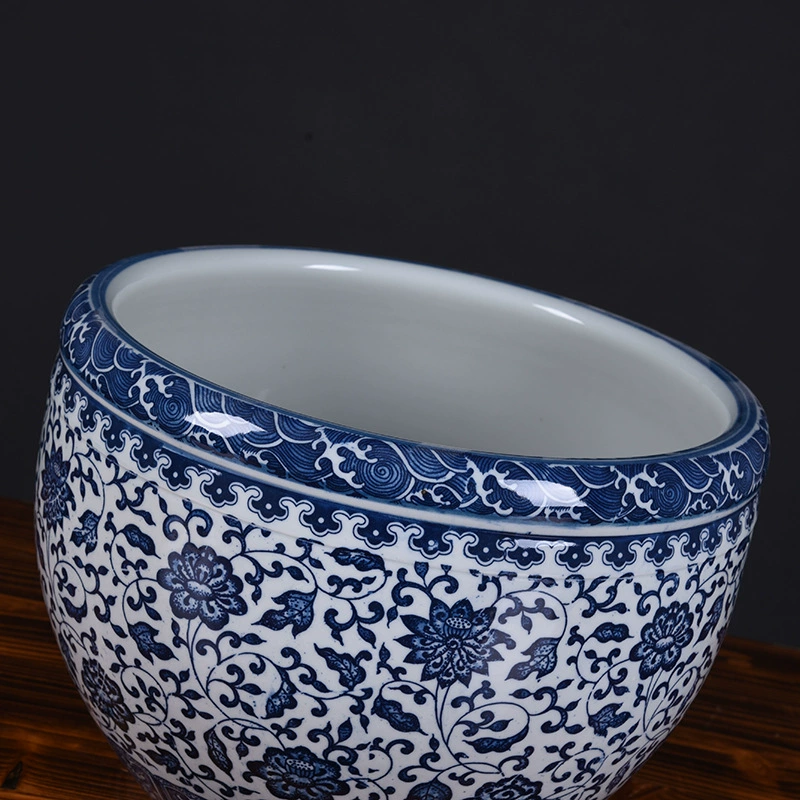 Jingdezhen ceramic bowl lotus pot blue and white porcelain fish basin household copper coin grass water cultivated water lilies special lotus pot