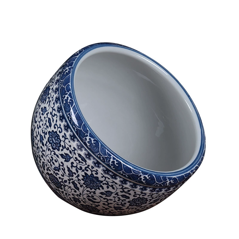 Jingdezhen ceramic bowl lotus pot blue and white porcelain fish basin household copper coin grass water cultivated water lilies special lotus pot