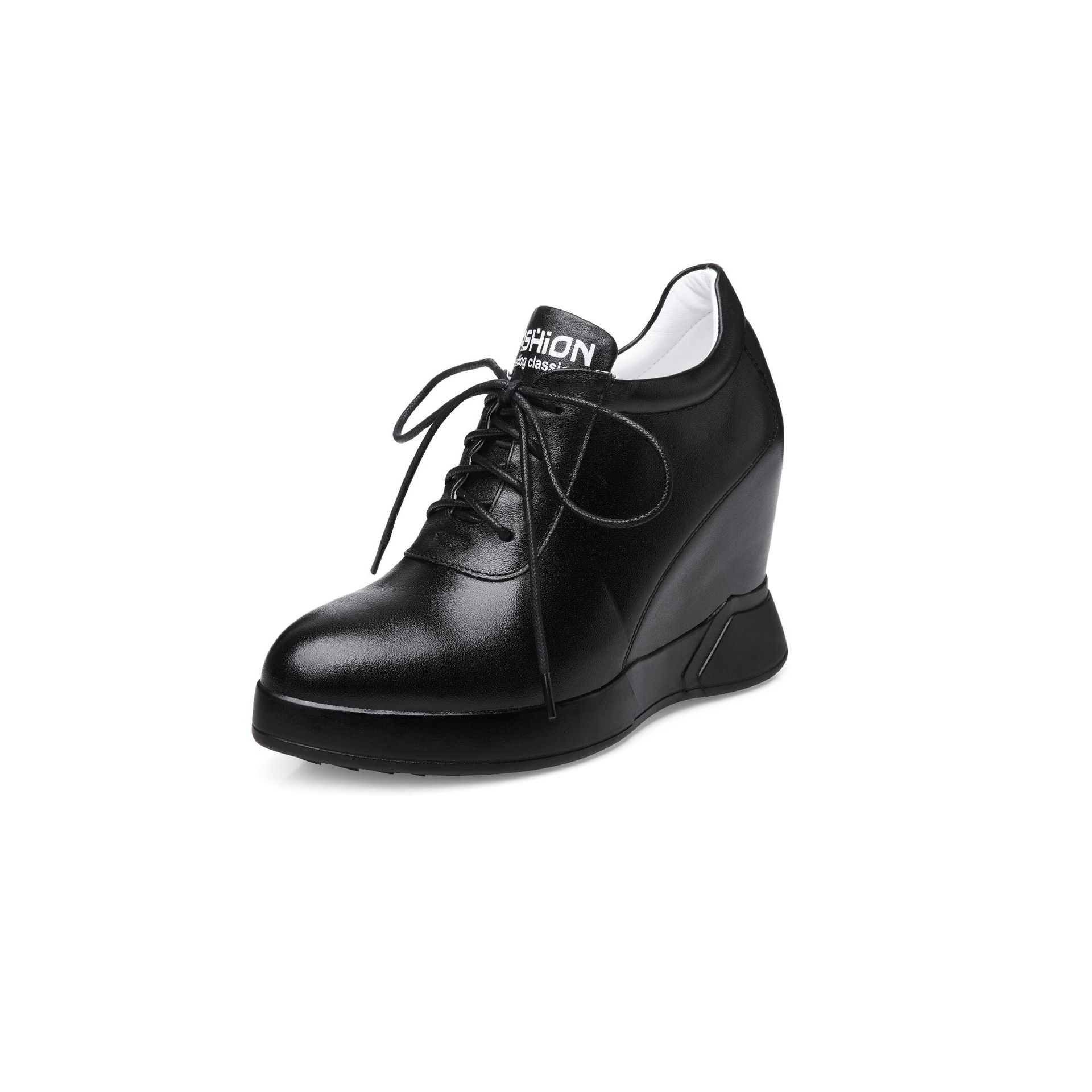 Giày nữ đế xuồng platform tăng chiều cao gót 10 cm, dáng thon gọn dễ phối — Màu đen