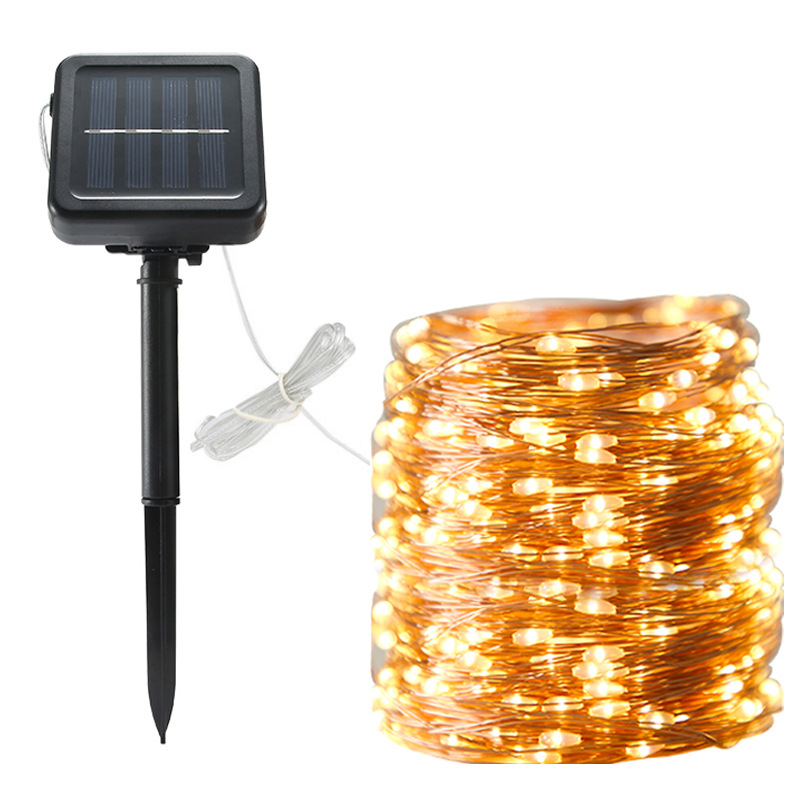 Guirnaldas de luces solares, luces de alambre de cobre, decoración exterior, luces navideñas, luces de alambre de cobre, guirnaldas de luces LED, guirnaldas de luces impermeables IP55