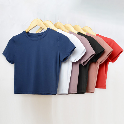 Women's Pure Milk Silk Simple Minimalist Sports T-Shirt Running Fitness Training Crew Neck Yoga Short Sleeve Top Wholesale