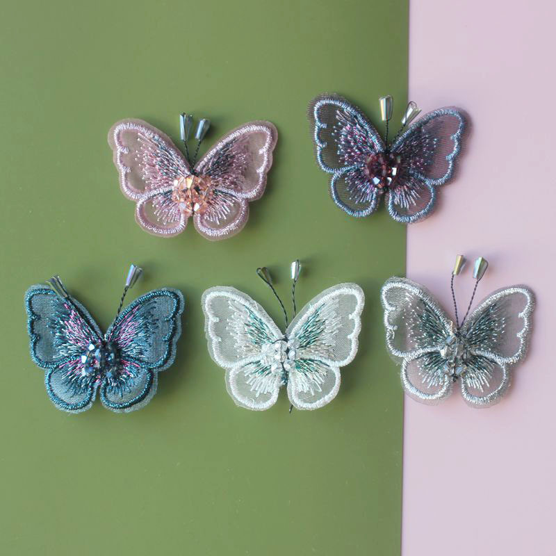 精致渐变刺绣彩金色镂空蝴蝶手工发饰发夹发箍头饰配件DIY材料