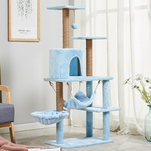 Sisal Cat Climbing Frame Cat Toy Wooden Three-Level Pet Cat Scratch Post Cat Bed Cat Jumping Platform Cat Hammock Cat Tree Factory