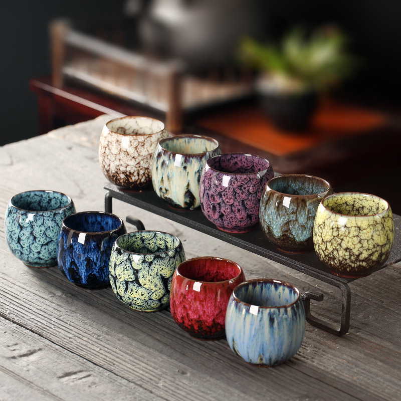 Kiln Change Tea Cup Ceramic Kung Fu Tea Set Single Cup Tianmu Glaze Built Cup Master Cup Tea Cup Egg-shaped Small Tea Bowl Kiln Change Tea Cup Ceramic Kung Fu Tea Set Single Cup Tianmu Glaze Built Cup Master Cup Tea Cup Egg-shaped Small Tea Bowl