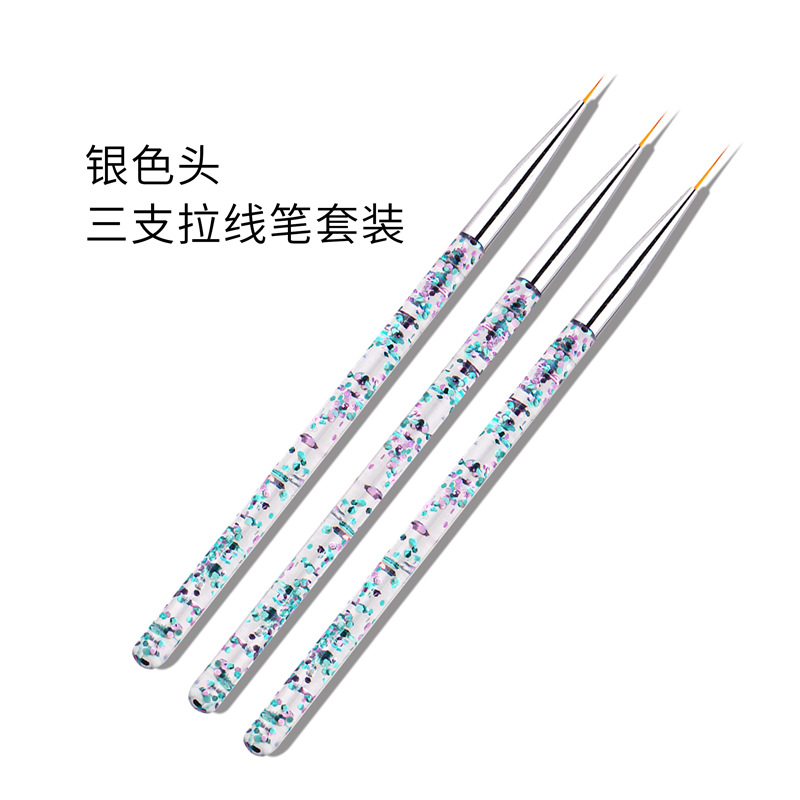 Traje de pluma de dibujo de uñas de Venta caliente transfronteriza 3 piezas pluma de pintura de uñas con pluma de dibujo de diamantes colección de pluma de pintura