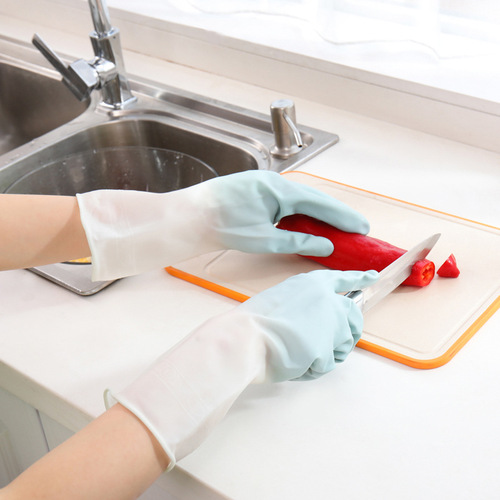 Dishwashing gloves for women, durable household kitchen latex thickening cleaning artifact housework laundry rubber leather waterproof