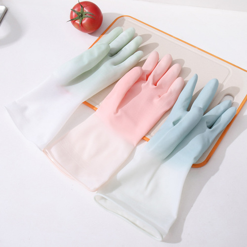 Dishwashing gloves for women, durable household kitchen latex thickening cleaning artifact housework laundry rubber leather waterproof