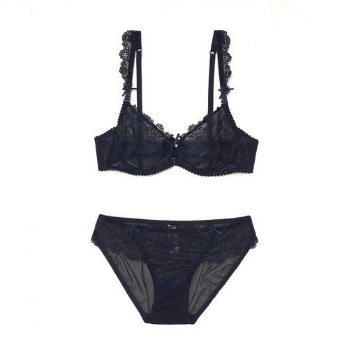 Factory direct sales European and American sexy lace ultra-thin transparent bra women's erotic underwear comfortable bra set