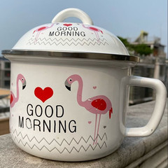 卡通搪瓷泡麵碗帶蓋帶把大號飯缸學生宿舍食堂快餐杯易清洗牛奶杯