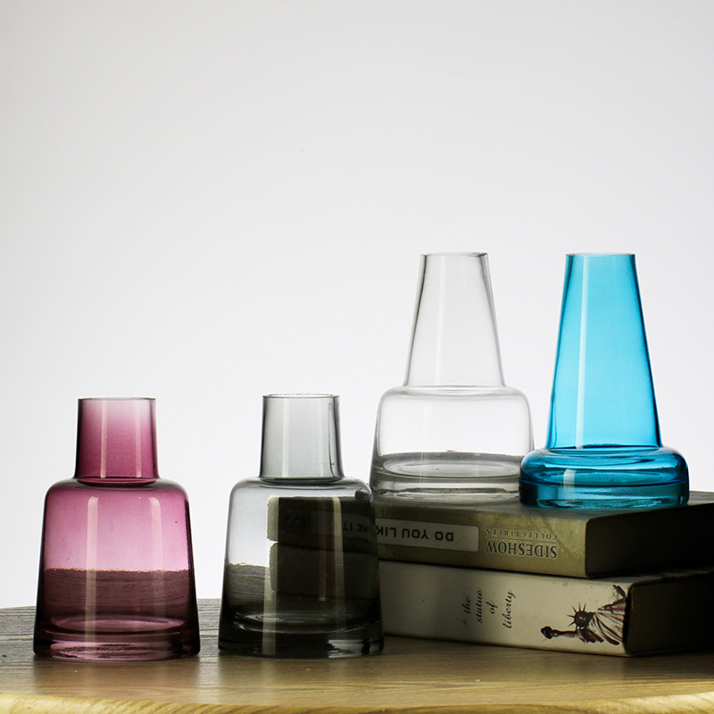 Simple glass vase design sense smoke gray blue flower arrangement Nordic home decoration