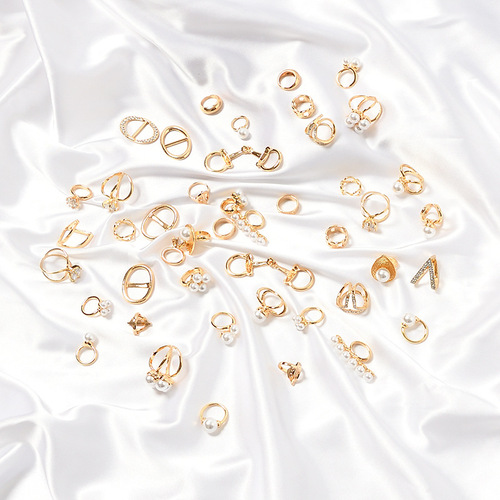 ins jewelry accessories silk scarf buckle V-shaped bright diamond buckle gold ring buckle arched double-bead buckle single row six-bead buckle