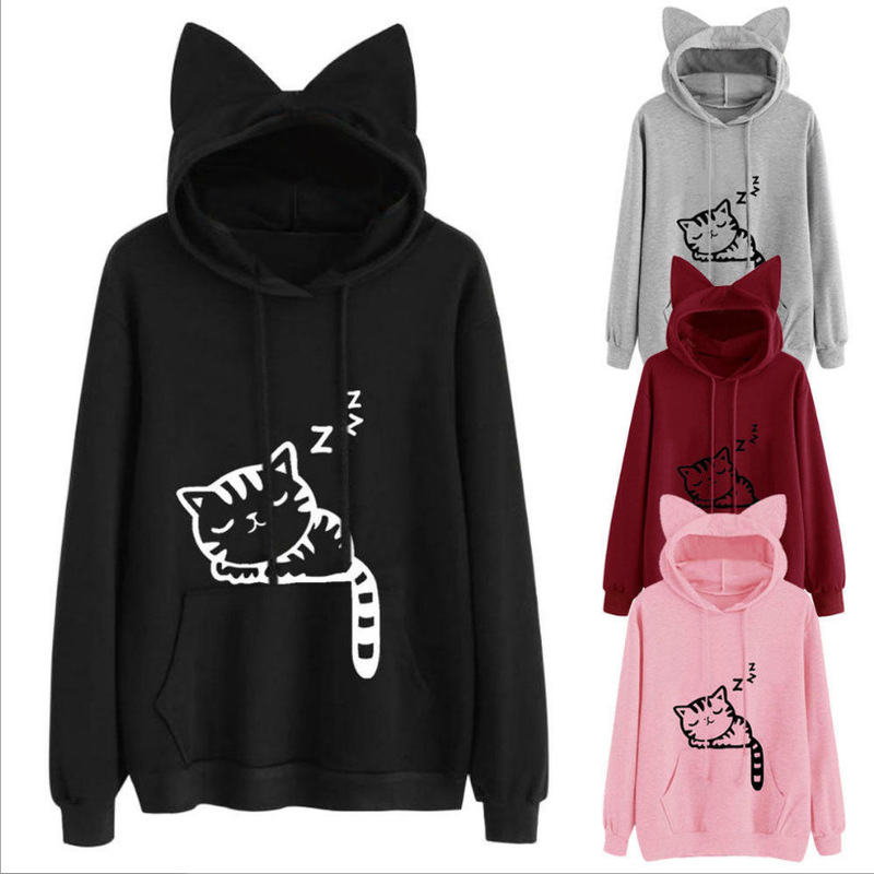 Aliexpress Autumn Loose Fleece Printed Hooded Sweatshirt