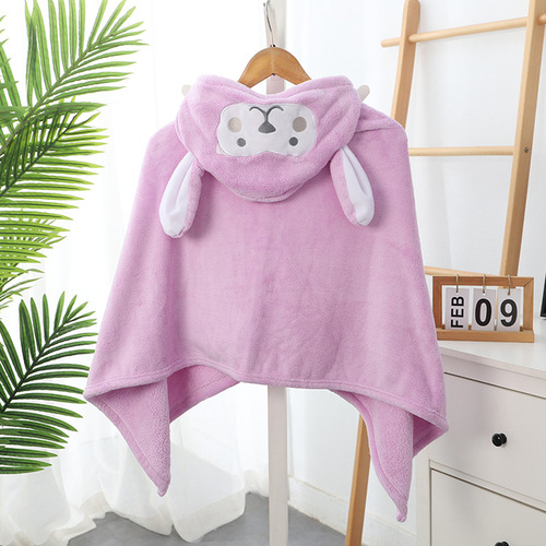 Children's hooded bath towel cloak absorbent high density coral velvet bathrobe microfiber cartoon baby bath skirt wholesale