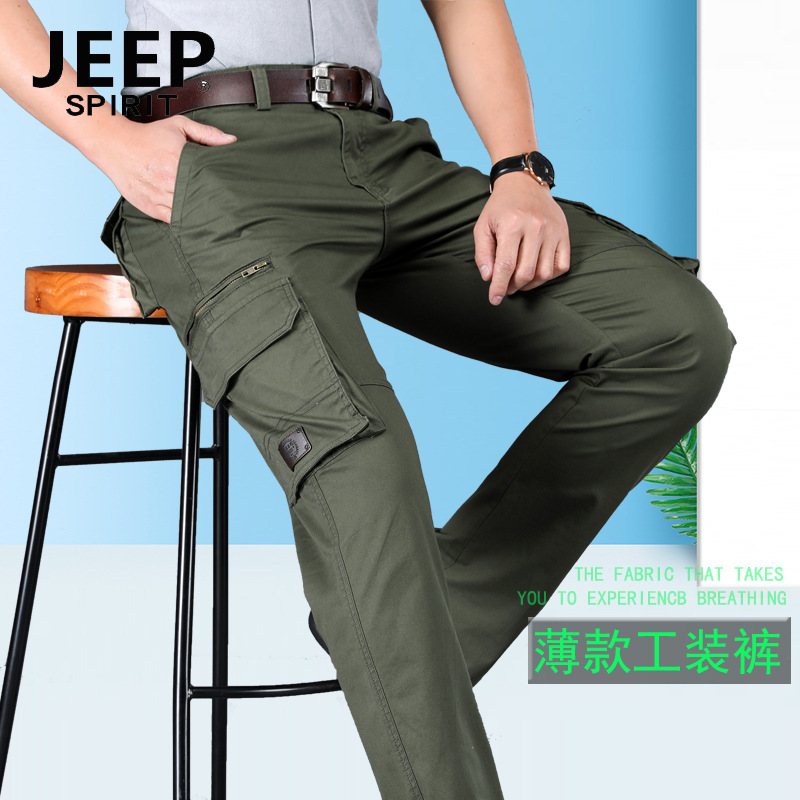 Nuevo verano overoles delgados hombres sueltos rectos multi-Bolsillo estiramiento más tamaño de mediana edad al aire libre versátil pantalones Casuales