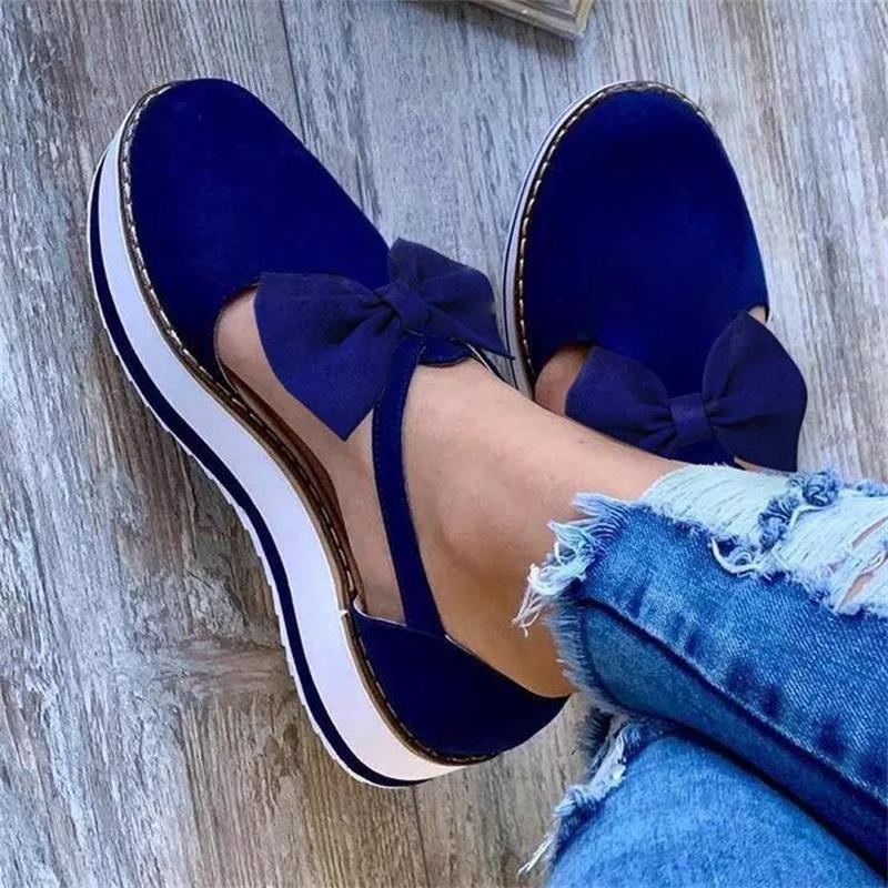 2022 New Export Women's Shoes Baotou Thick-Soled Women's Sandals Cross-Border Direct Supply European and American Large Size Bow Flats for Women