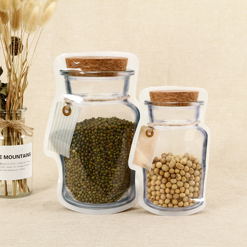 休闲零食创意自立自封食品袋 高清透明异形梅森瓶袋茶叶袋