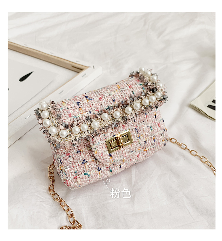Venta al por mayor 2019 nuevo estilo Chanel Pearl bolso de hombro para niños Cadena de algodón y lino bolso de mensajero princesa monedero para niños