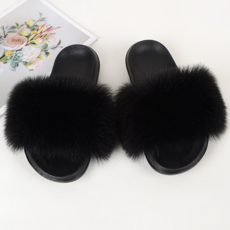 Imitation Fox Fur Slippers, Fashionable Fur Slippers, Women's Outdoor Wear, Home Non-Slip Slippers, Women's Sandals Wholesale