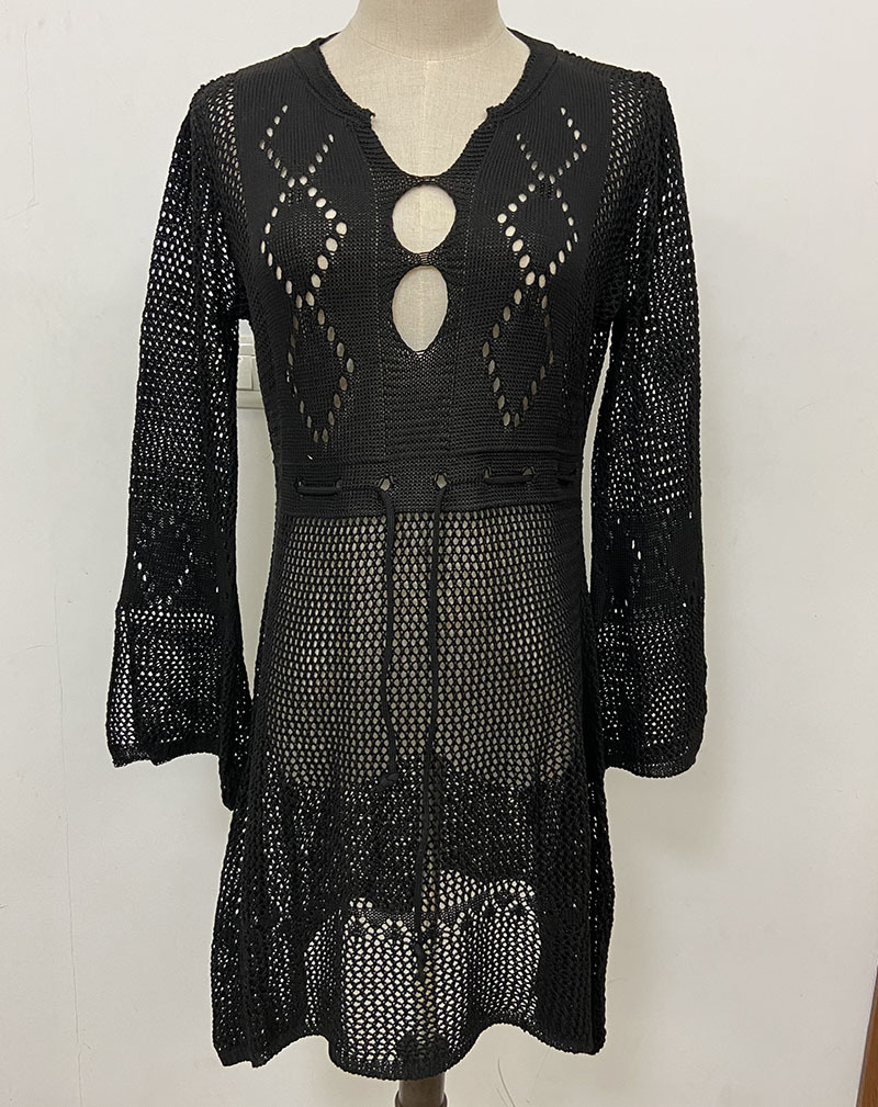 Amazon hollow protección solar camisa campana manga playa blusa bikini blusa europea y americana popular punto traje de baño