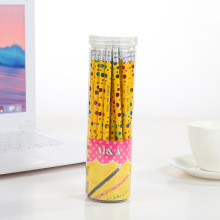 36支HB圆杆滚印带皮头铅笔/PET桶装填色学生绘图铅橡皮头出口品质