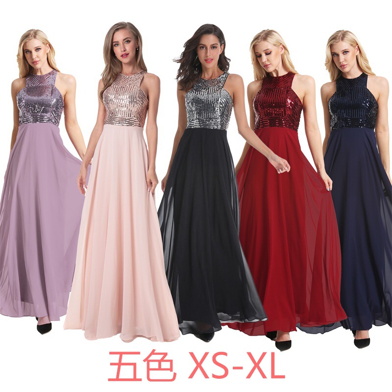 2020 Cross-Border Amazon Wish Sequins Slim-Fit Bridesmaid Wedding Women Evening Dress dress