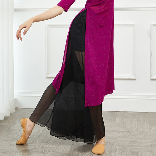 New classical dance practice attire, Chinese-style mesh chiffon single-layer wide-leg pants, elegant modern dance performance clothing