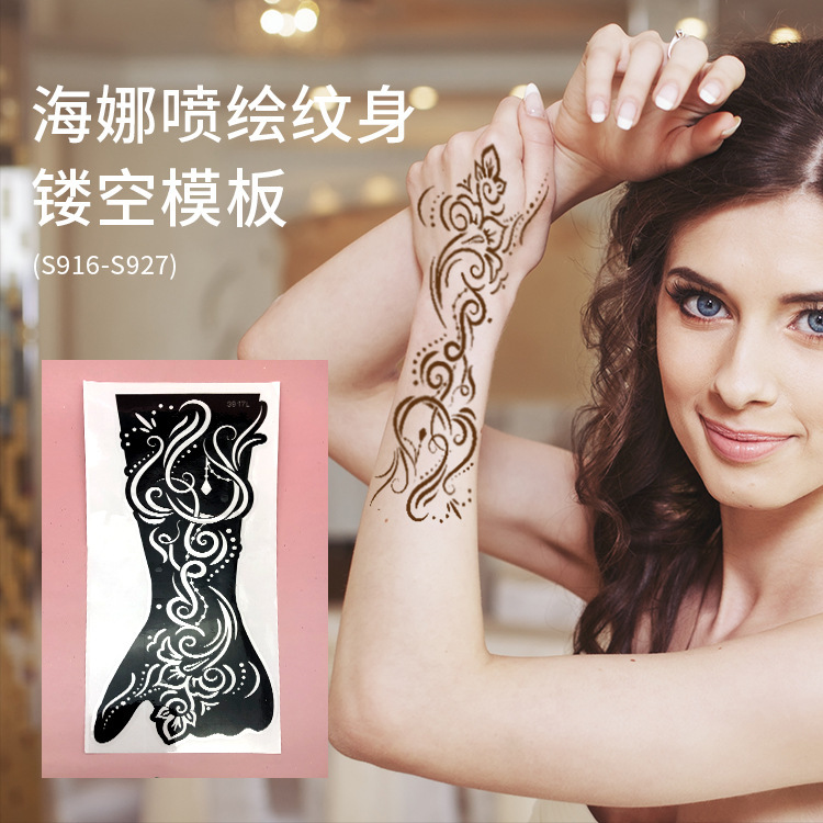 Hollow Template Tattoo Spray-Painted Henna Glitter Fashion Stylish Trendy Cool Hot Stamping Starry Sky Semi-Permanent