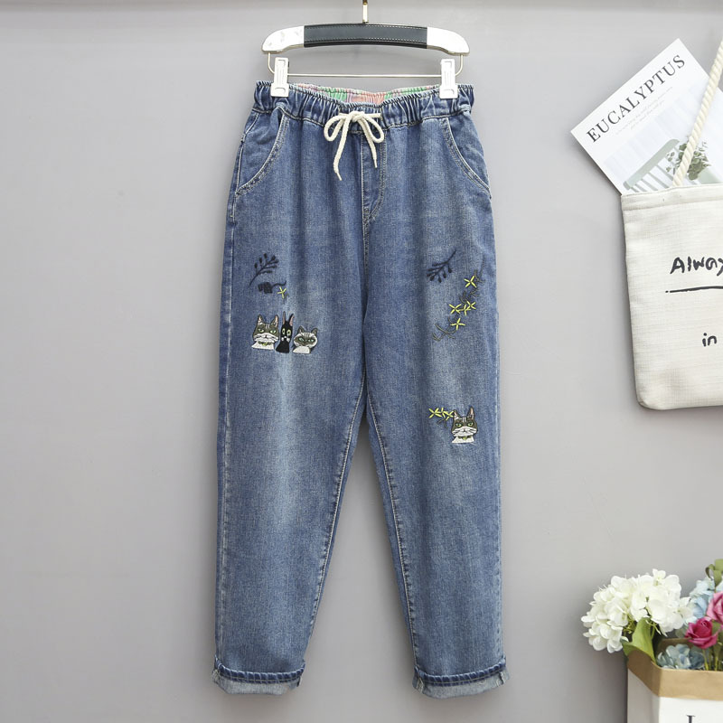 Large size jeans women's loose Harlan pants fat sister pants 200kg high waist pants plus fat increase new