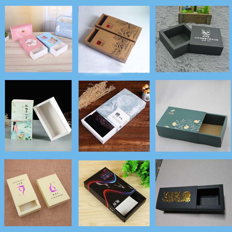 En stock caja de cajón Tarjeta blanca tarjeta negra Impresión de cartón LOGO calcetines ropa interior caja de embalaje caja de papel Kraft caja de color