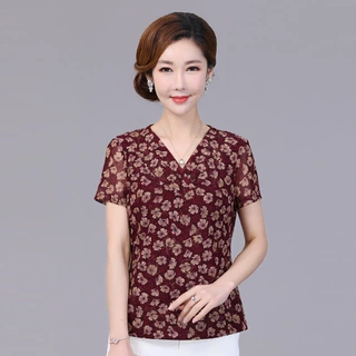 2024新款竹语声女装透气妈妈装夏季短袖上衣大码台湾网纱