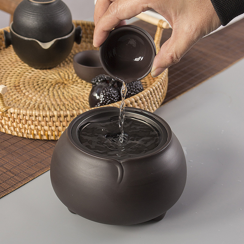 厂家直销莲升建水家用陶瓷茶盘 日式功夫黑陶储水干泡盘一件代发