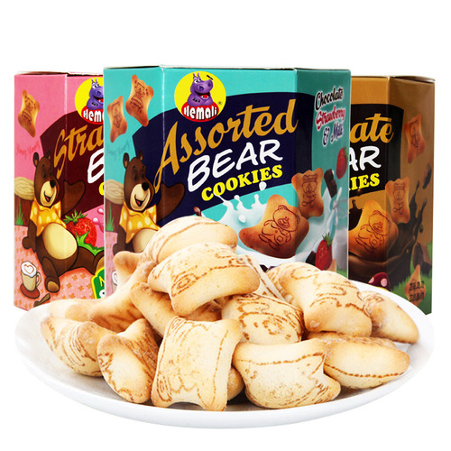 印尼进口食品 河马莉牌小熊造型夹心饼干 儿童休闲零食批发80g