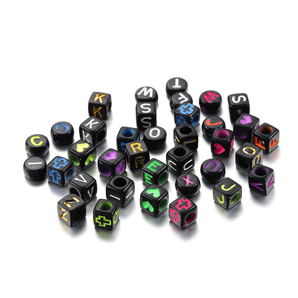 Acrylic square beads with letters