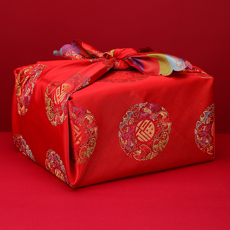 Boda de cuero envuelto novia dote rojo bordado dragón y Fénix gran cuenca de la boda paño envuelto paño rojo suministros de la boda al por mayor