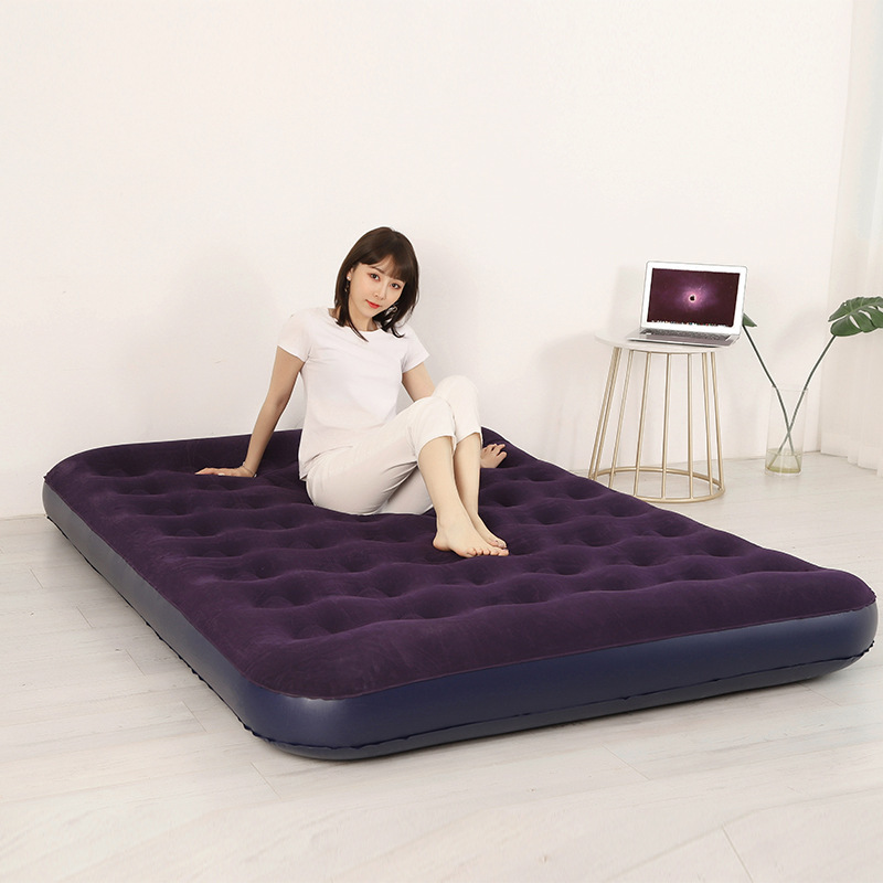 Flocked Air Mattress Inflatable Bed Double Size for Home Use, Large Single Folding Outdoor Portable Bed, Durable Inflatable Type