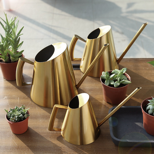 Stainless steel watering kettle, golden retro flower watering kettle, tapered small bronze flower kettle, home indoor gardening watering kettle