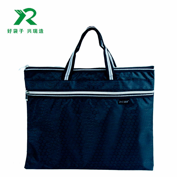 双层拉链涤纶足球纹牛津布袋A4环保文件手提电脑包平板公文包批发
