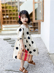 Children's big polka dot dress summer style girls retro temperament dress children's skirt 3-8 years old children's clothing one piece drop shipping