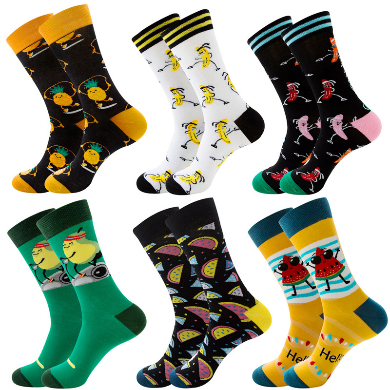 Amazon's New Funny Fruit Trendy Socks Mid-High Cotton Socks Striped Personalized Street Men's Socks Wholesale Original