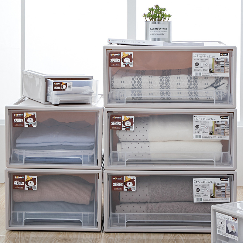 [Large Size] Straw Bear Plastic Storage Box Clothing Drawer Cabinet Large Storage Cabinet Stackable Bedroom Storage Box