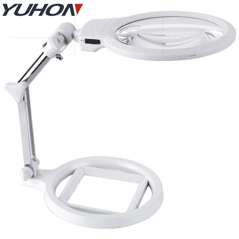 Со светодиодной настольной лампой MG3B-1A настольный Большой кронштейн регулируемый 130 мм Обнаружение ремонт чтение 5-кратное увеличительное стекло