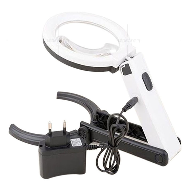 十二个LED灯可折叠手持台式支架带照明放大镜插电式/电池多功能