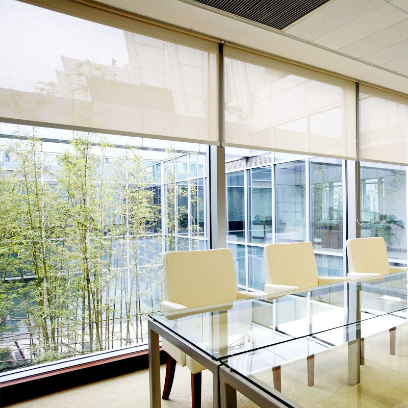 Haojie Flame Retardant and Waterproof Office Adjustable Roller Blind Engineering Beads Blackout Sunshade See-Through Sunshine Fabric Curtains