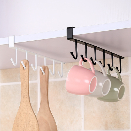 Kitchen iron traceless nail-free hook cabinet storage hanger multi-functional wardrobe door rear organizer rack six rows of hooks