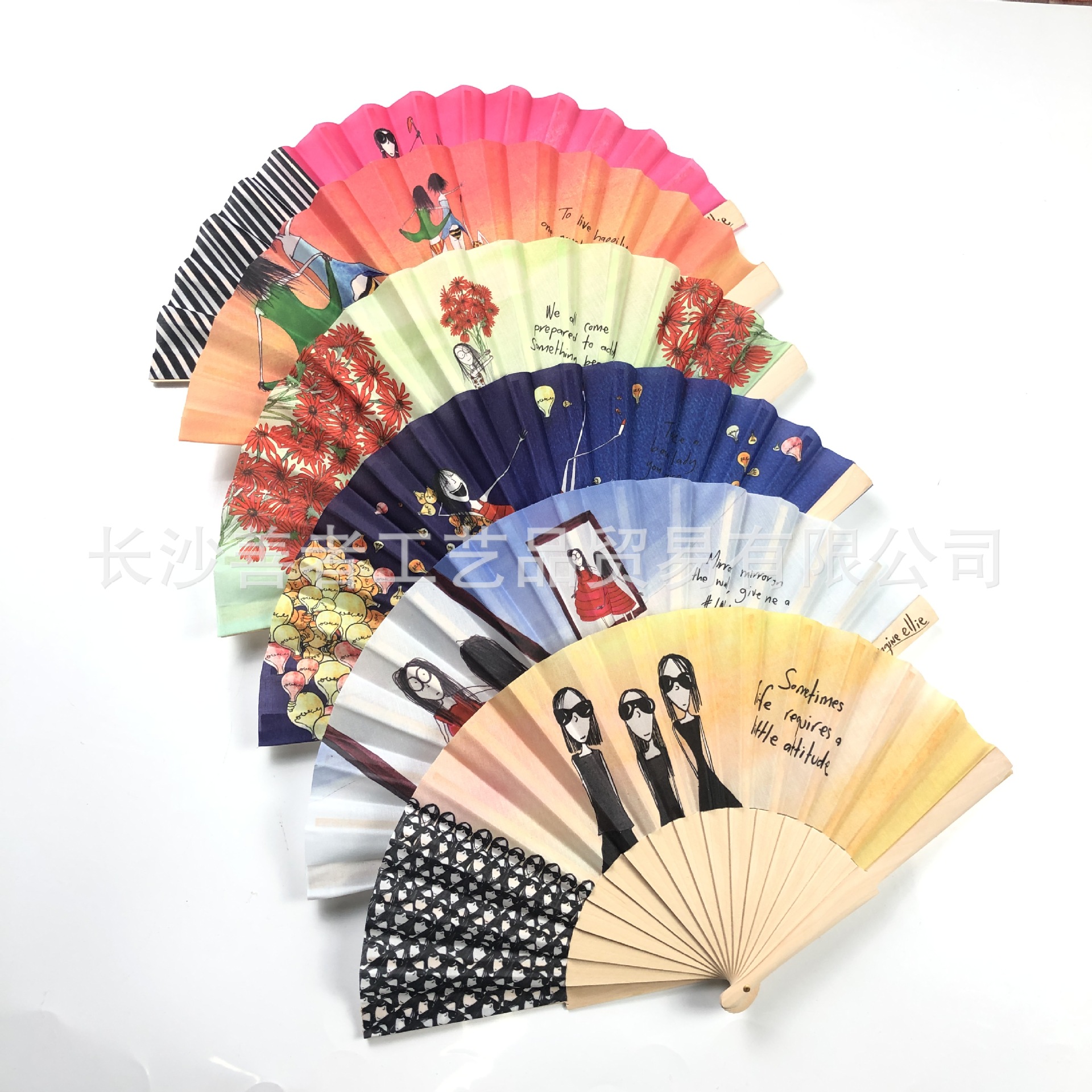 Abanicos Publicitarios Personalizados, Abanicos Plegables Españoles de Madera con Radios de Madera, Superficie de Tela de 18 y 24 Pulgadas Cuadradas, Abanico con Logotipo Impreso a Color