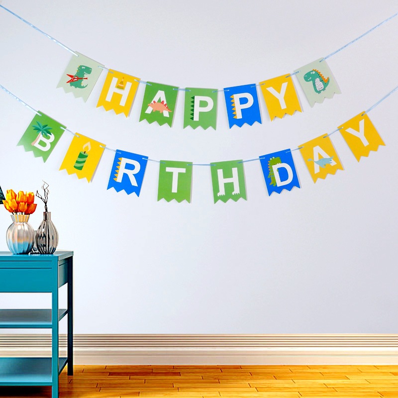 Copyright Feliz cumpleaños estampado letras de cola de pez bandera de color tirar de flores fiesta tirar de la bandera de decoración de la fiesta